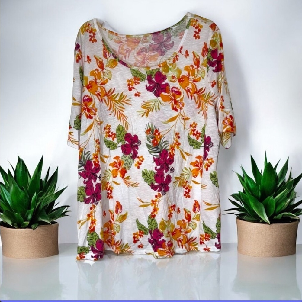 Cato White and Pink Relaxed Boxy Blouse